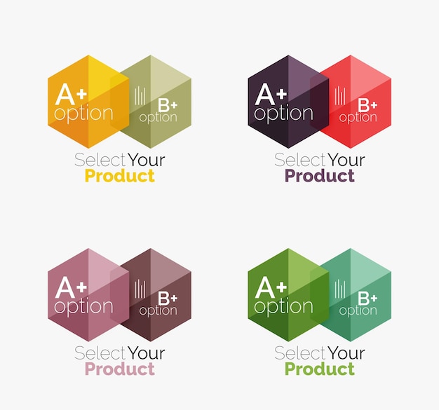 set of business hexagon layouts with text and options