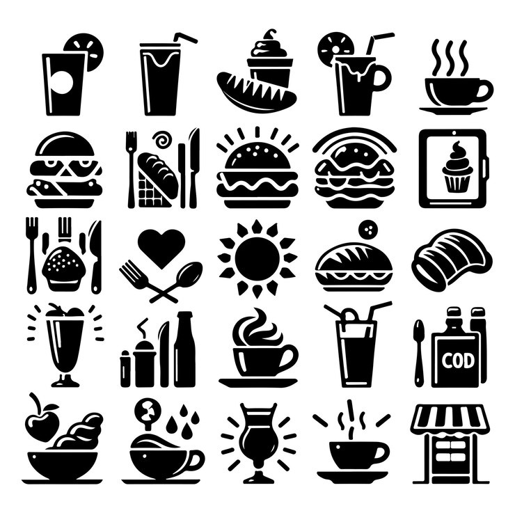 Set of cafe icons restaurant icon food and drink icon Silhouette vector illustration