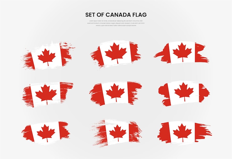 Vector set of canada country grunge brush stroke flags collection
