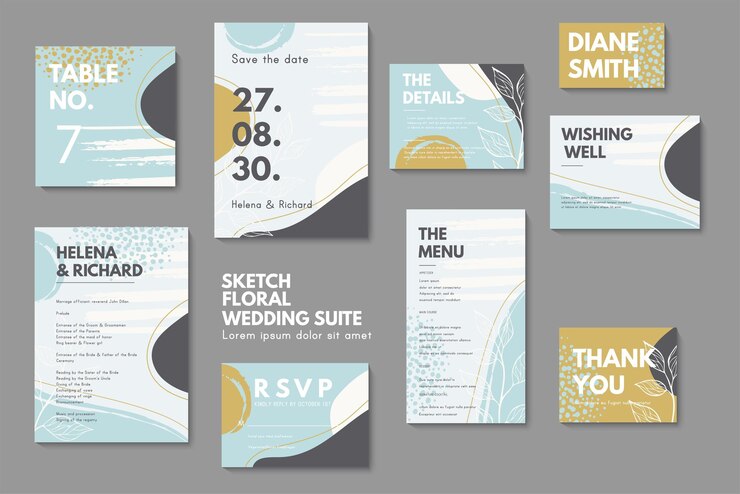 Vector set of card with flower wedding ornament concept