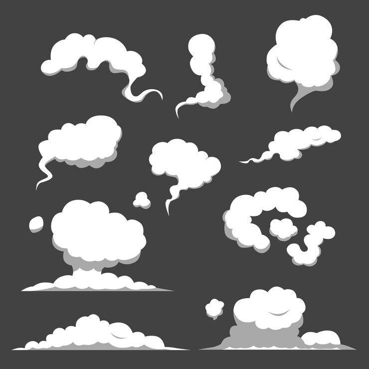 Vector set of cartoon smoke cloud comic fog effect vector