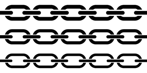 Set of chain vector icons on white background. Black long chain. Vector 10 Eps.