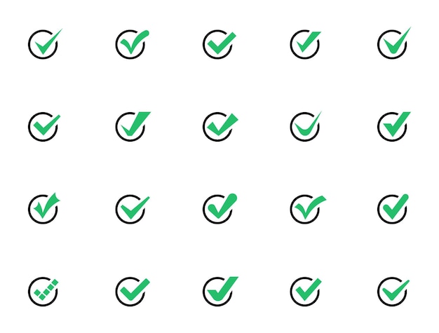 set of check mark icons in a circle check marks or ticks green confirm symbol
