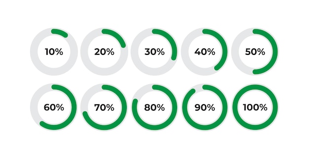 set of circle round pie charts percentage diagrams vector design from 0 to 100 ready to use