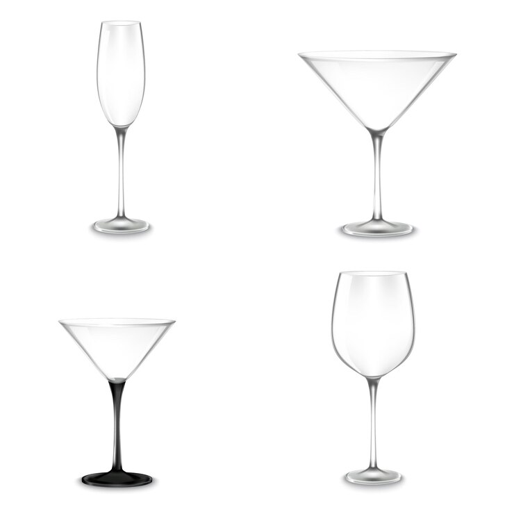 Vector set of cocktail glasses for alcohol