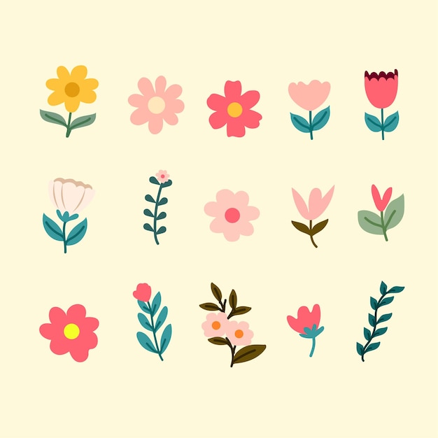 Set of collection spring flowers vector IIlustrations for elements clipart sticker