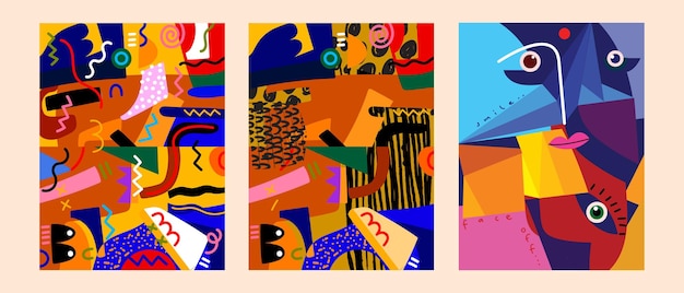 Set of colorful abstract geometric shapes decorative hand drawn vector illustration
