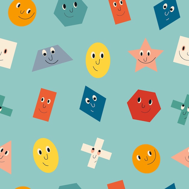 Set of colorful abstract shape cartoon character seamless pattern illustration