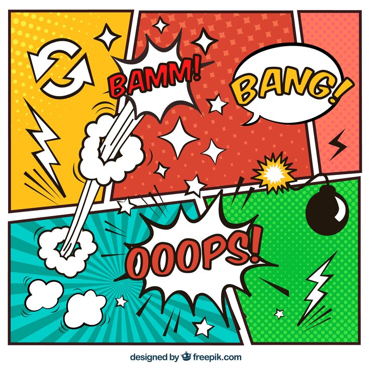 Vector set of colorful comic vignettes and speech bubbles
