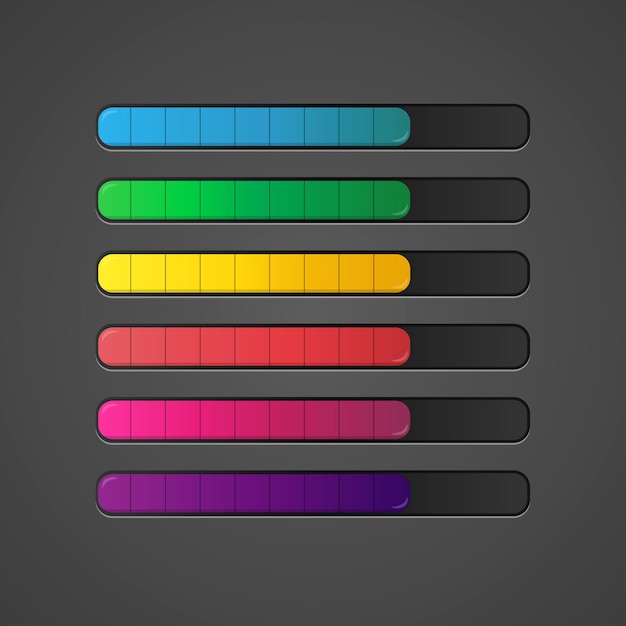 Set of colorful game resource bar sliders Web interface illuctration
