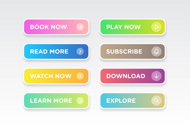 Set of Colorful gradient clean style buttons icon vector modern material