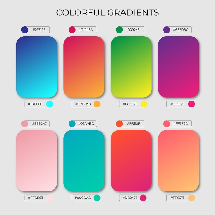 Vector set of colorful gradient color palette