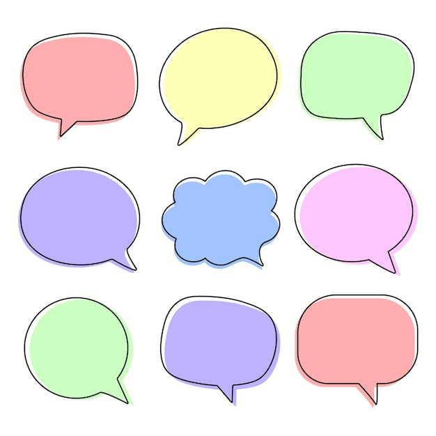 set of colorful outlined speech bubbles flat design dialogue vector icons