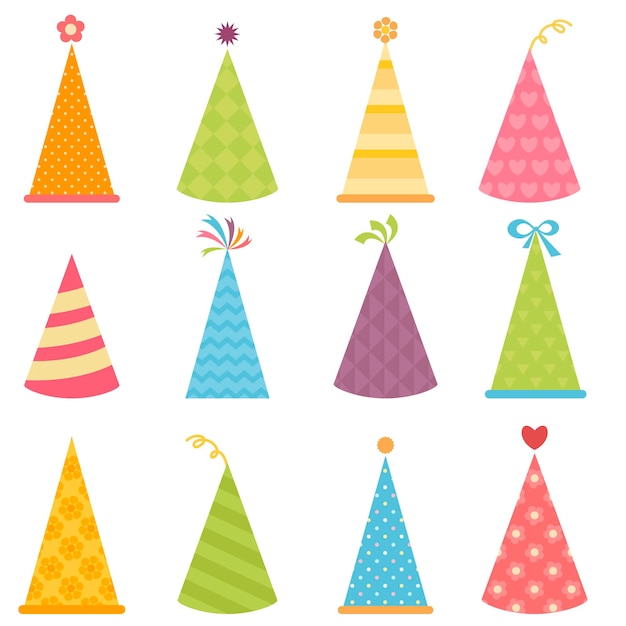 Set of colorful party hats