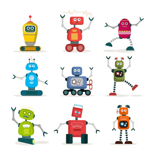 set of colorful robots flat icons vector illustration