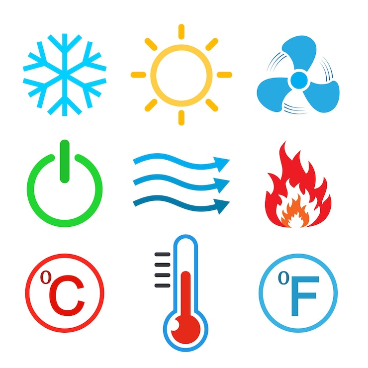 Vector set of conditioning icons. vector illustration. hot, cold, air, power and temperature