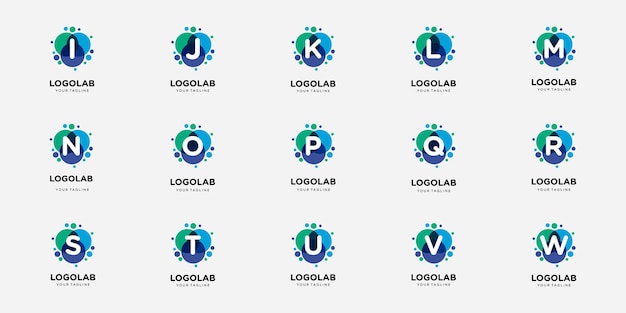 Set of creative monogram letter with dot and molecule concept logo template.