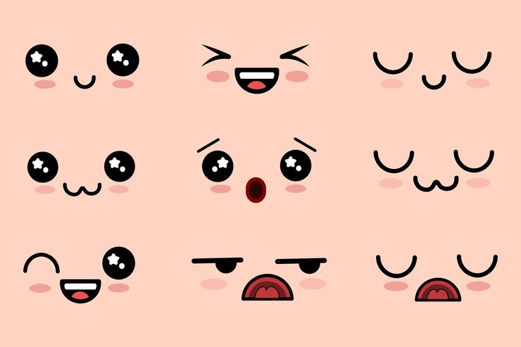 set of cute kawaii face expressions