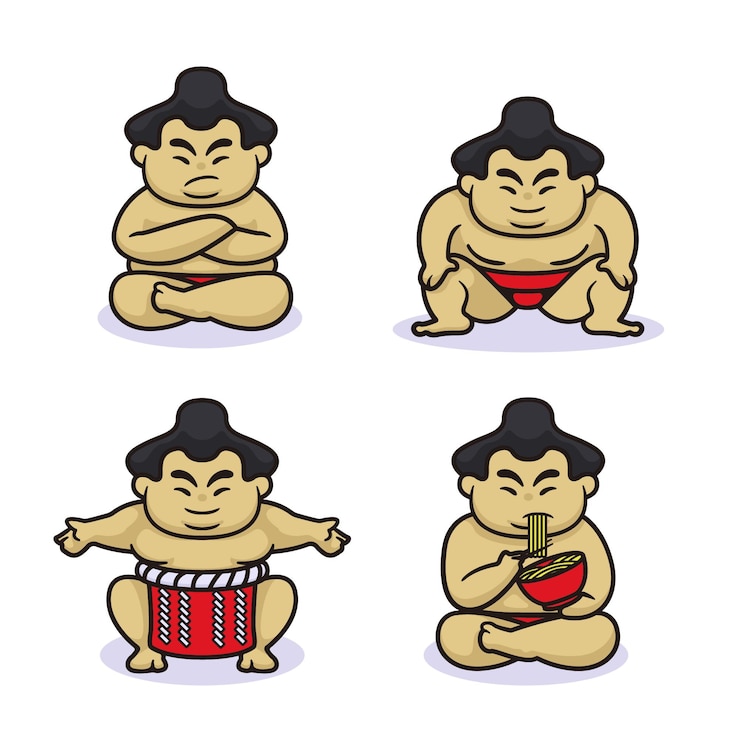 Vector set of cute sumo wrestler design