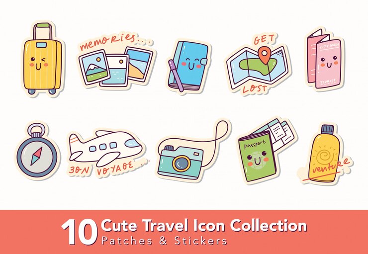 Vector set of cute travel icon patches and sticker