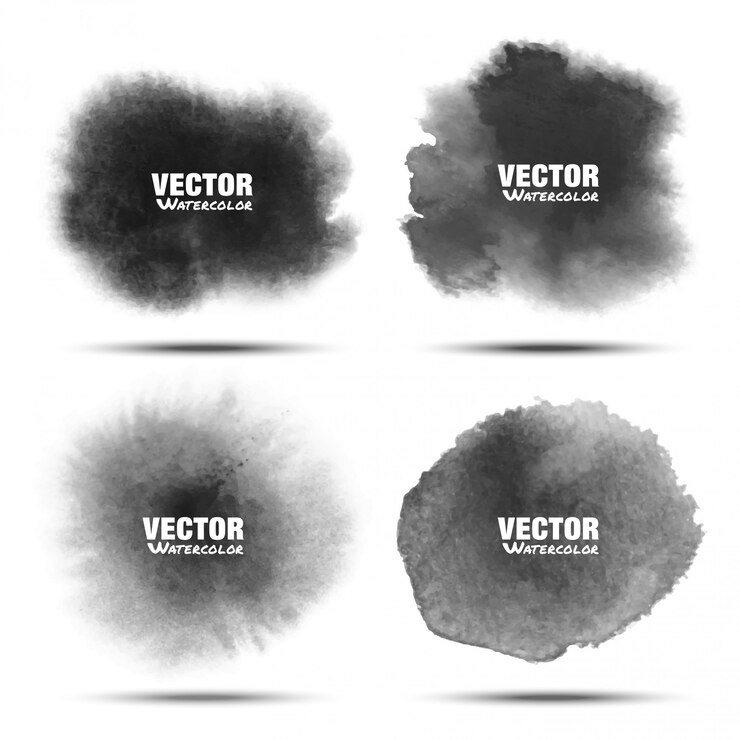 Set of Dark gray black watercolor vector circle stains isolated