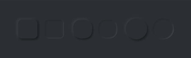 Set of dark vector buttons in neomorphism style Black soft design elements for UI Neomorphic buttons for apps webs interfaces