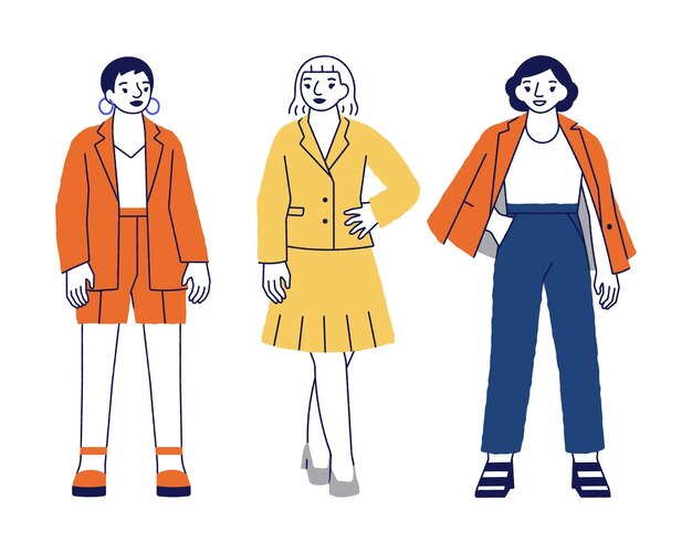 Set of different elegant wearing modern fashion people group of 3d character