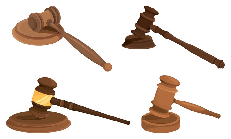 Vector set of different judges gavels. law and justice concept.