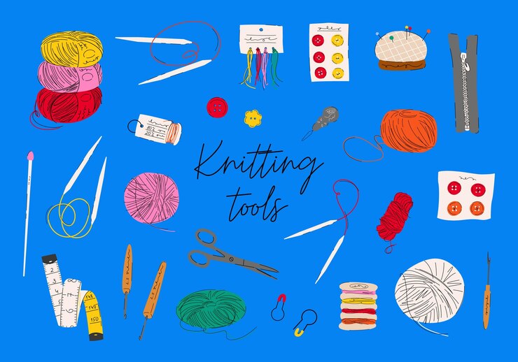 Vector set of different knitting tools