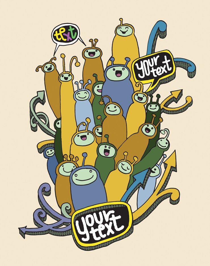 Vector set of doodle cute funny cartoon monsters