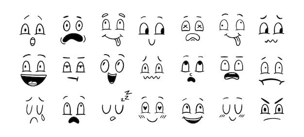 Set of doodle various emotions hand drawn drawing cute face collection vector illustration