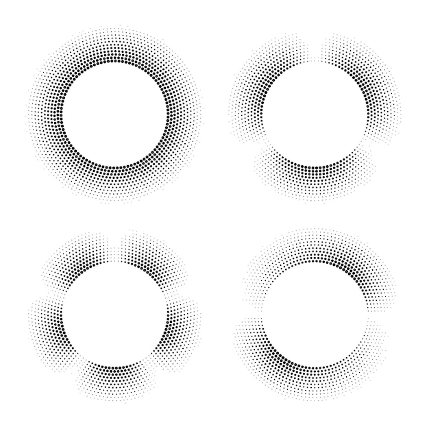 Set of dotted circles Round vector elements for design Halftone effect