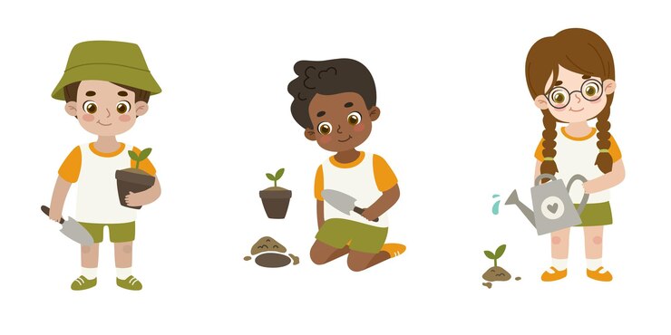 Set of eco friendly children gardening and restoration nature