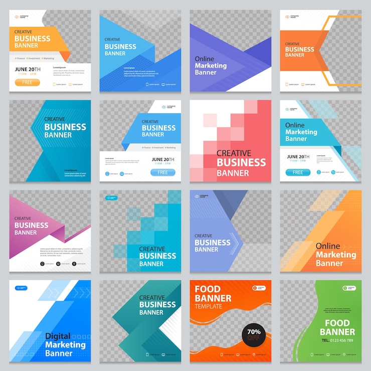 Vector set of editable square business web banner design template