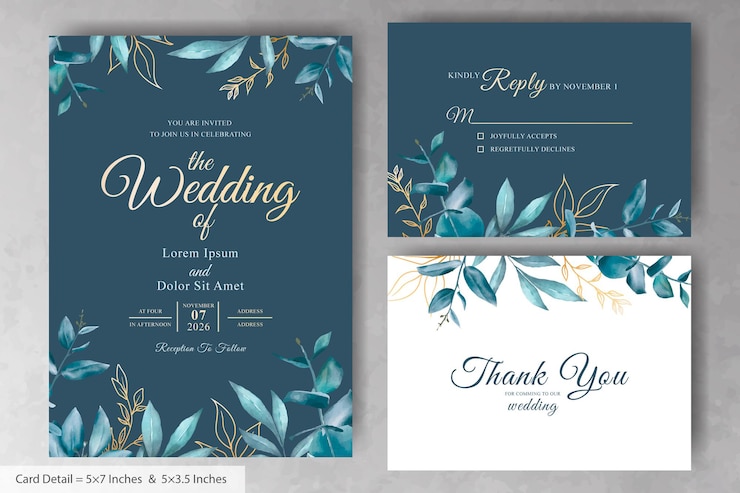 Vector set of elegant watercolor wedding invitation card template