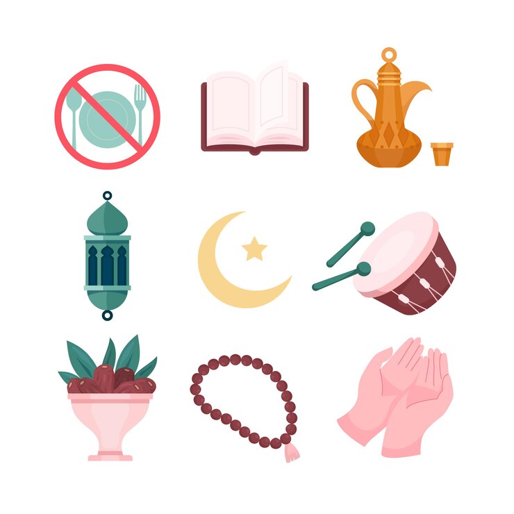 Vector set of elements collection for islamic religious ramadan kareem