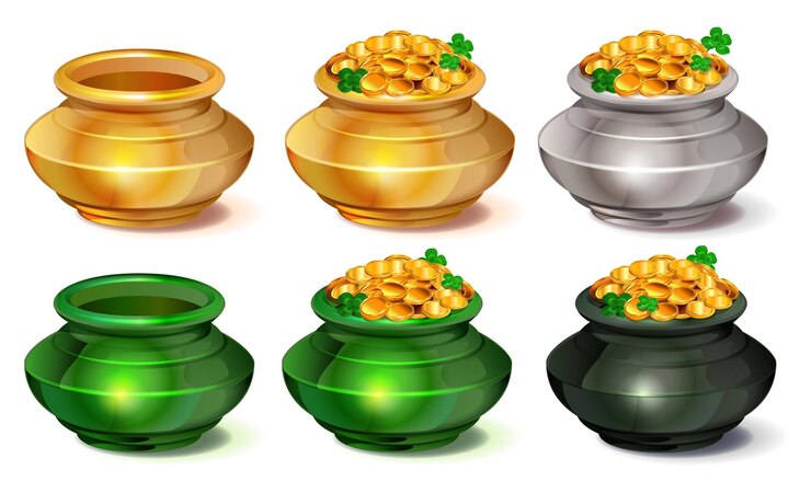 Set of empty and full pot of gold symbol holiday patrick day