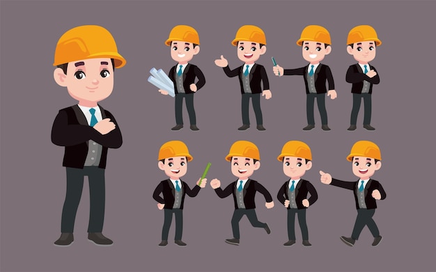 set of engineer with different poses