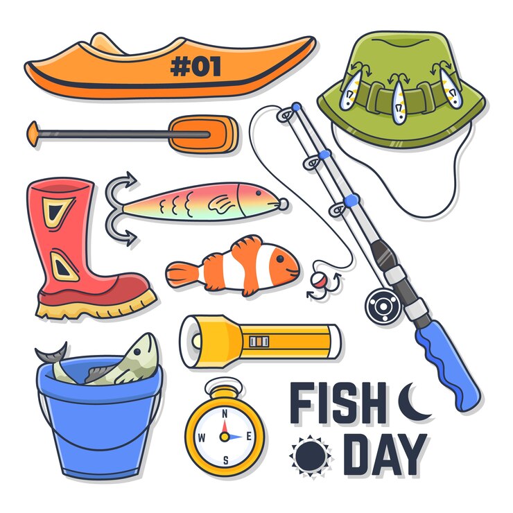Vector set of fishing elements illustration