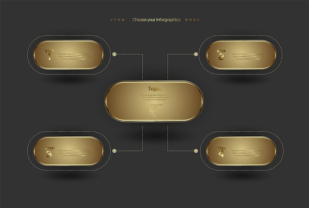 SET of Five golden steps banner 5 gold charts rounded by five shapes  elements vector