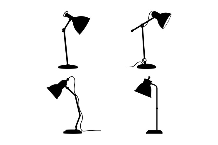 Vector set of floor and table lamp silhouettes black vector illustration on white background