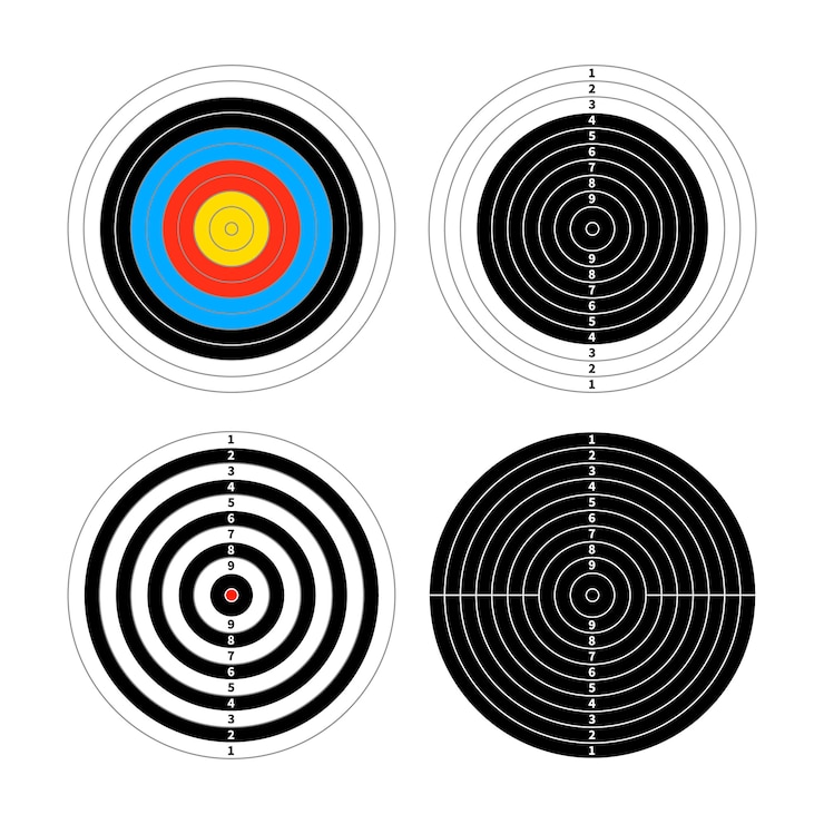 Vector set of four different targets for shooting practice on white