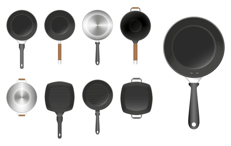 Vector set of frying pan kitchen utensil isolated