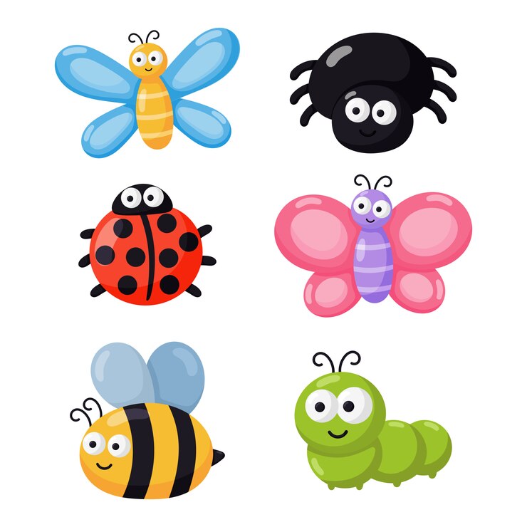 Vector set of funny bugs. cartoon insects isolated on white background.