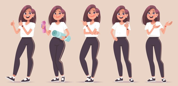 Vector set of girl character in sportswear young woman online trainer mentor healthy lifestyle_ai_generated