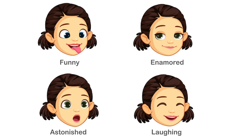 Vector set of girl facial expressions