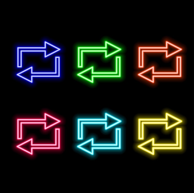 set of glowing neon arrows glowing neon arrow pointers on brick wall background retro signboard with