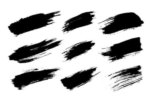 Set of Grunge Black Brush Strokes for Graphic Design and Textures