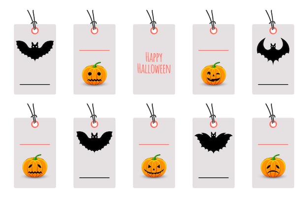 set of halloween tags for holiday goods on a white background. cartoon style. vector.