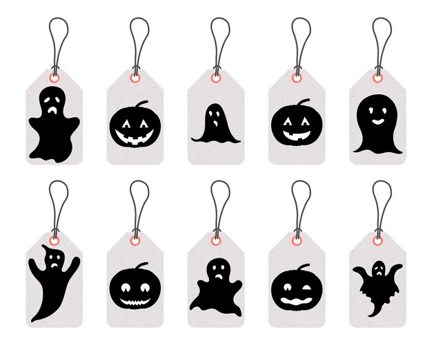 set of halloween tags for holiday goods on a white background. cartoon style. vector.